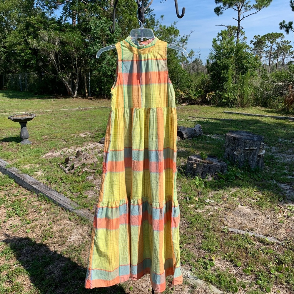 Urban Outfitters plaid tiered sleeveless mock neck maxi dress